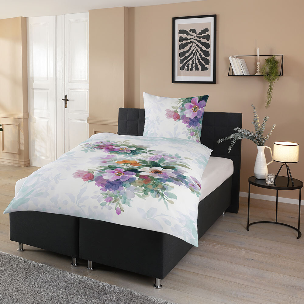 Jojo weiß-pink Ambiente CASATEX Bettwäsche Satin mit 100%% Baumwolle und verdeckten Reisverschluss